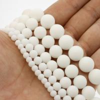 Weiße Porzellan Perlen, rund, verschiedene Größen vorhanden & satiniert, weiß, Bohrung:ca. 1mm, verkauft per ca. 14.9 ZollInch Strang
