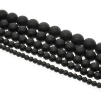 Μαύρες χάντρες Stone, Black Stone, Γύρος, διαφορετικό μέγεθος για την επιλογή & παγωμένος, μαύρος, Τρύπα:Περίπου 1mm, Sold Per Περίπου 14.9 inch Strand