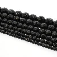 Μαύρες χάντρες Stone, Black Stone, Γύρος, διαφορετικό μέγεθος για την επιλογή & πολύπλευρη, μαύρος, Τρύπα:Περίπου 1mm, Sold Per Περίπου 14.9 inch Strand