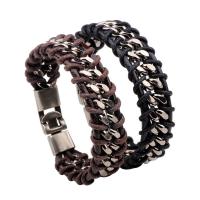 Stainless Steel Jewelry Bracelet with PU Leather Cord curb chain & for man Sold Per Approx 7.5 Inch Strand