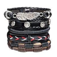 PU Leather Bracelet, with Tibetan Style, antique silver color plated, 5 pieces & adjustable & for man, Length:Approx 7.5 Inch, Sold By Set