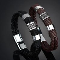 PU Leather Cord Bracelet with Zinc Alloy platinum color plated fashion jewelry & for man Sold Per Approx 9.45 Inch Strand