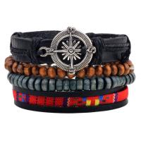 PU Leather Cord Bracelets with Wood & Zinc Alloy antique silver color plated 4 pieces & Unisex & adjustable Length Approx 6.8 Inch Approx 7.1 Inch Sold By Set