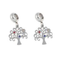 Stainless Steel European Pendants 304 Stainless Steel Tree with rhinestone original color Approx 4mm Sold By Bag