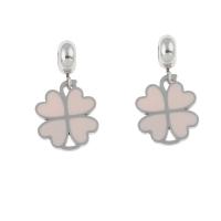 Stainless Steel European Pendants, 304 Stainless Steel, Four Leaf Clover, enamel, pink, 26x14x1mm, Hole:Approx 4mm, 10PCs/Bag, Sold By Bag