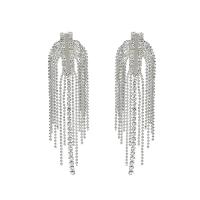 Brass Tassel Earring with 925 Sterling Silver plated fashion jewelry & for woman & with cubic zirconia nickel lead & cadmium free Sold By Pair