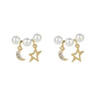 Brass Drop Earring, with 925 Sterling Silver & Plastic Pearl, plated, fashion jewelry & for woman & with cubic zirconia, more colors for choice, nickel, lead & cadmium free, 16x16mm, Sold By Pair