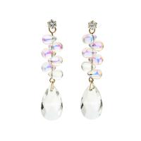 Brass Drop Earring with 925 Sterling Silver & Crystal plated fashion jewelry & for woman & with cubic zirconia golden nickel lead & cadmium free Sold By Pair