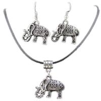 Zinc Alloy Jewelry Sets earring & necklace Elephant antique silver color plated 2 pieces & vintage & fashion jewelry & for woman nickel lead & cadmium free 21*24mm Length 18 Inch Sold By Bag