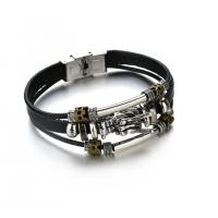 Cordon PU bracelet, avec acier inoxydable, Placage, pour homme & 3 brins, plus de couleurs à choisir, Vendu par Environ 7.5 pouce brin