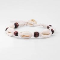 corde de cire bracelet de cheville, avec coquille & bois, réglable & pour femme, blanc, Vendu par Environ 7.1-11 pouce brin