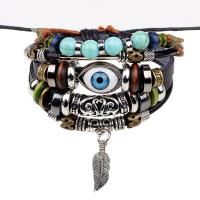 Tibetan Style Bracelet, with PU Leather Cord & Resin, Evil Eye, plated, Unisex & adjustable & 5-strand, nickel, lead & cadmium free, Sold Per Approx 7.5 Inch Strand