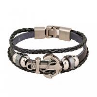 PU Leather Cord Bracelets with Zinc Alloy Anchor antique silver color plated Unisex Sold Per Approx 8.2 Inch Strand