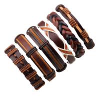 PU Leather Cord Bracelet 6 pieces & adjustable & for man brown Length Approx 7.5 Inch Sold By Set