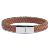 PU Leather Cord Bracelet with Stainless Steel & for man brown Sold By Strand
