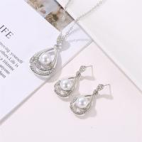 Zinc Alloy Jewelry Sets earring & necklace with ABS Plastic Pearl with 5cm extender chain plated oval chain & for woman & with rhinestone nickel lead & cadmium free Length Approx 19.69 Inch Sold By Set