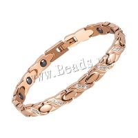 316L Stainless Steel Bracelet with Germanium rose gold color plated with magnetic & for woman & with rhinestone metallic color plated Length Approx 7.5 Inch Sold By PC