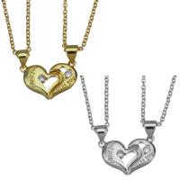 Stainless Steel Couple Necklace, with 1.5Inch extender chain, Heart, plated, oval chain, more colors for choice, 9x13mm,9x15mm,1.5mm, Length:Approx 17 Inch, 2Strands/Set, Sold By Set