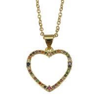 Stainless Steel Jewelry Necklace, with 1.5Inch extender chain, Heart, gold color plated, oval chain & micro pave cubic zirconia & for woman, 18x18mm,1.5mm, Sold Per Approx 17 Inch Strand