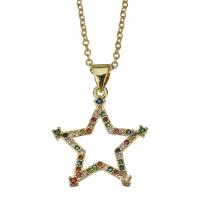 Stainless Steel Jewelry Necklace, with 1.5Inch extender chain, Star, gold color plated, oval chain & micro pave cubic zirconia & for woman, 20x22mm,1.5mm, Sold Per Approx 17 Inch Strand