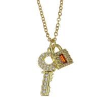 Edelstahl Schmuck Halskette, mit Verlängerungskettchen von 1.5Inch, Lock and Key, goldfarben plattiert, Oval-Kette & Micro pave Zirkonia & für Frau, 9x20.5mm,7.5x10.5mm,1.5mm, verkauft per ca. 17 ZollInch Strang
