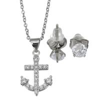 Cubic Zirconia Stainless Steel Jewelry Sets, Stud Earring & necklace, with rubber earnut, with 2Inch extender chain, oval chain & micro pave cubic zirconia & for woman, original color, 13x19.5mm,1.5mm,5mm, Length:Approx 17 Inch, Sold By Set