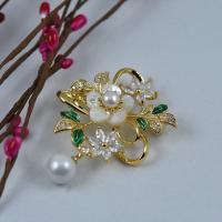Cubic Zirconia Brooch, Brass, with Cubic Zirconia & Plastic, Flower, gold color plated, for woman & enamel, 57*40mm, Sold By PC