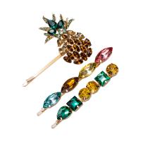 Hair Slide Zinc Alloy gold color plated three pieces & for woman & with rhinestone nickel lead & cadmium free 70*62mm Sold By Set