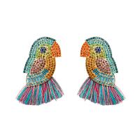 Zinc Alloy Tassel Earring with Acrylic Parrot gold color plated for woman & with rhinestone nickel lead & cadmium free 76*39mm Sold By Pair