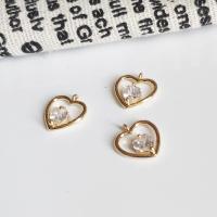 Brass Pendant Heart gold color plated DIY & with cubic zirconia Sold By Lot