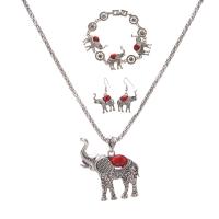 Tibetan Style Jewelry Set, bracelet & earring & necklace, with Turquoise, with 5.5cm extender chain, Elephant, antique silver color plated, three pieces & lantern chain & for woman, more colors for choice, nickel, lead & cadmium free, Length:Approx 17.72 Inch, Approx 7.5 Inch, Sold By Set