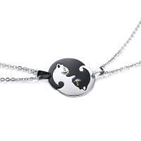 Stainless Steel Puzzle Necklace Cat plated oval chain & for couple Sold By Set