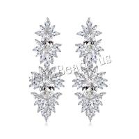 Brass Drop Earring brass post pin platinum plated fashion jewelry & micro pave cubic zirconia & for woman silver color Sold By Pair