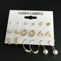 Zinc Alloy Earring Set Stud Earring & earring with Plastic Pearl zinc alloy post pin gold color plated for woman & with rhinestone golden 3mm 5mm 7mm 10mm 20mm Sold By Lot