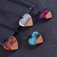Resin Sweater Necklace, with Wax Cord & Wood, Flat Heart, fashion jewelry & Unisex, more colors for choice, 43x40x7mm, Sold Per Approx 26.7 Inch Strand