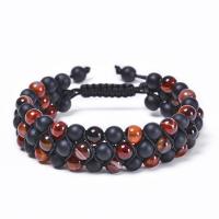 pierre noire bracelet de Woven Ball, avec corde en nylon & agate lace, Rond, unisexe & réglable & givré, noir et brun, 6mm, Vendu par Environ 7.5-11.8 pouce brin