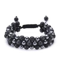 Lava Woven Ball Bracelets with Nylon Cord & Hematite Round Unisex & adjustable black 6mm Length Approx 7.5-11.8 Inch Sold By Lot