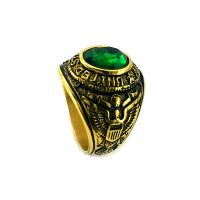 Rhinestone Stainless Steel Finger Ring antique gold color plated & for man & with rhinestone green 19mm Sold By PC