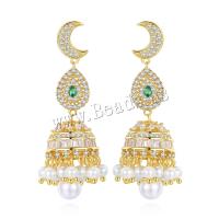 Cubic Zirconia Micro Pave Brass Earring with Plastic Pearl brass post pin 18K gold plated micro pave cubic zirconia & for woman Sold By Pair