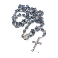 cristal colar, with aço inoxidável, banhado, joias de moda & unissex, Azul Capri, 6x8mm, vendido por Strand