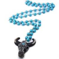 бирюза Свитер ожерелье, с канифоль, ювелирные изделия моды & Мужская & со стразами, голубой, 8mm, продается Strand