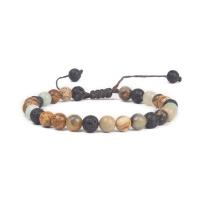 Natural Black Lava & Amazonite Beads & Picture Jasper Beads Bracelet​ fashion jewelry & Unisex & adjustable 6mm   16-22cm Sold By PC