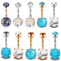 Stainless Steel Belly Ring, with Cubic Zirconia, Unisex & with rhinestone, more colors for choice, 1.6x10x5u30018mm, Sold By PC