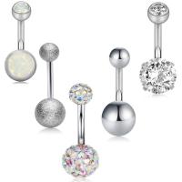 Stainless Steel Belly Ring, Unisex & with rhinestone, more colors for choice, 1.6x10x5u30018mm, 5PCs/Set, Sold By Set