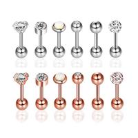 Stainless Steel Piercing Earring, with Cubic Zirconia, Unisex & different styles for choice & with rhinestone, 1.2x6/3, 10PCs/Lot, Sold By Lot