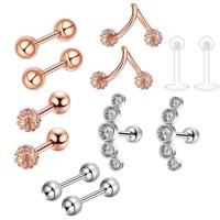 Stainless Steel Piercing Earring with Cubic Zirconia Unisex 1.2x6/3 3 Sold By Set