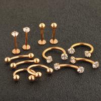 Stainless Steel Body Piercing Jewelry Set, fashion jewelry & Unisex & with rhinestone, gold, 1.2x8x3, 12PCs/Set, Sold By Set