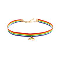 Tibetan Style Choker Necklace, with Gauze, Rainbow, gold color plated, dyed & different styles for choice & for woman, multi-colored, nickel, lead & cadmium free, 300mm, Length:12 Inch, 6Strands/Bag, Sold By Bag