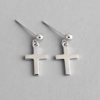 925 Sterling Silver Drop &  Dangle Earrings, sterling silver post pin, Cross, platinum plated, fashion jewelry & for woman, 13x8.50mm, 3Pairs/Lot, Sold By Lot