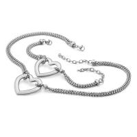 Fashion Stainless Steel Jewelry Sets, bracelet & necklace, Heart, plated, 2 pieces & Unisex & box chain, more colors for choice, 35mm, Length:Approx 7.5 Inch, Approx 17.7 Inch, Sold By Set